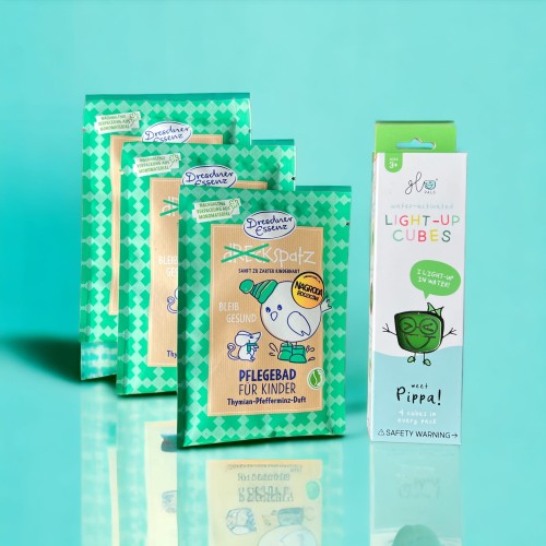 DUET IDEALNY PROZDROWOTNY 3X SÓL BĄDŹ ZDRÓW + GLO PALS KOSTKI ZIELONE PIPPA (4 SZT)