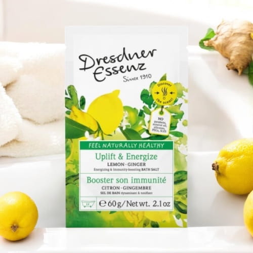 PODNOSZĄCA NA DUCHU I DODAJĄCA ENERGII SÓL DO KĄPIELI: CYTRYNA/IMBIR/YUZU 60g - DRESDNER ESSENZ