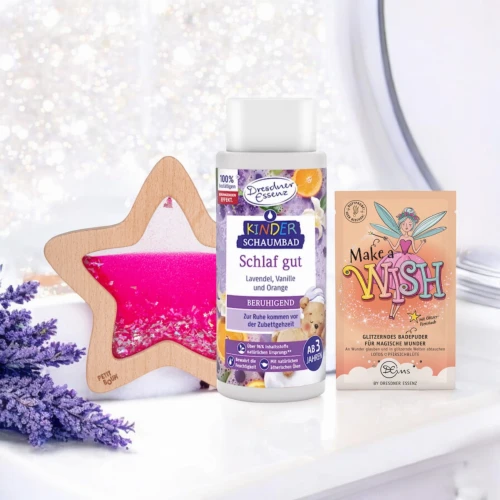 GWIAZDKA NA NIEBIE - ZESTAW NA DOBRY SEN - SENSORYCZNA GWIAZDA W KOLORZE RÓŻOWYM, PŁYN SPIJ DOBRZE 30ML PLUS PUDER Z BROKATEM